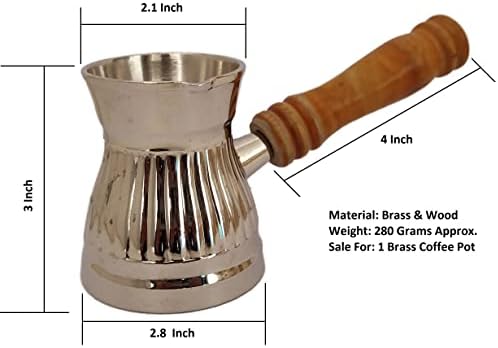 Sharvgun פליז מוזהב טורקי סיר קפה ערבי יווני מכונת קפה יצרנית Cezve Ibrik Briki עם ידית עץ 4.73 גרם
