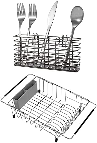 SANNO כלי נירוסטה כלי ייבוש מחזיק סלסול סלס למתלה כלים ניתן להרחבת כלים לכיור כיור כלים