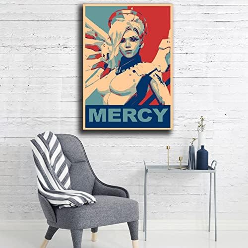 ZnO Overwatch Mercy Poster ציור דקורטיבי קיר קיר קיר אמנות פוסטרים ציור חדר שינה 12x18 אינץ '