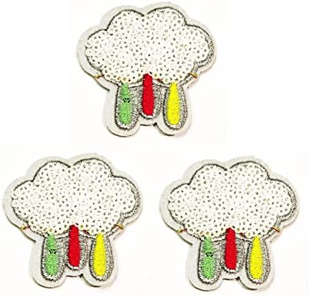 קליינפלוס 3 יחידות. גשם ענן חמוד לבן קריקטורה ילדי ילדים רקום ברזל על לתפור על תג עבור ג ' ינס מעילי