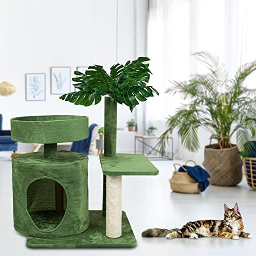 מגדל חתול עץ חתול יויופצונה, מגדל חתול עם עץ דקל מלאכותי, דירת חתול עם מוט גדול מערת חתול מרווחת ועמוד