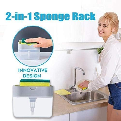מתקן סבון כלים למתקן משאבת סבון מטבח 2 מחזיק ספוג in1, מילוי מיידי עמיד דלפק חלודה עמיד למתקן כיור עליון,