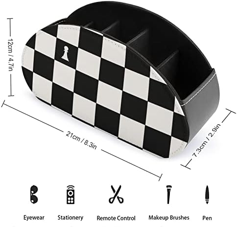 פריסה בשחור לבן של לוח שחמט מודפס טלוויזיה מארגן מרחוק מחזיקי בקרת קופסאות עור PU 5 תאים מיכל אחסון