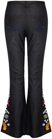 שני אפרוחים חותלות נשים פרחוני תחתון רקום מג'ינס פעמון מכנסיים בגודל מכנסי נשים בגודל