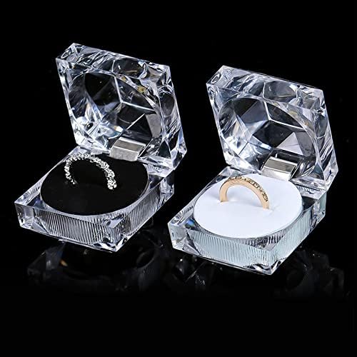 ELEPURE 12 PCS צלול טבעת גביש קופסאות מתנה עגילי תכשיטים תיבת אחסון תיבת תצוגה אקרילית מארגן מארגן לכל