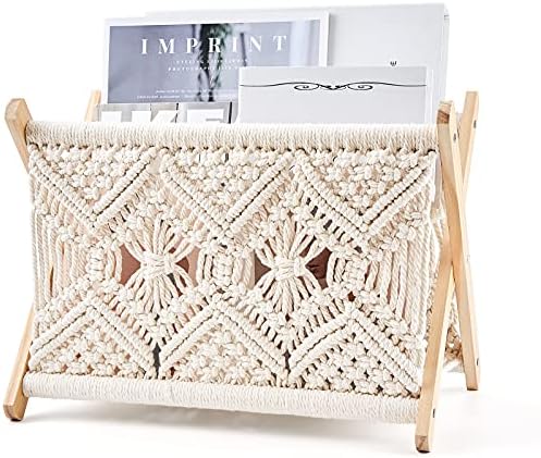 Mkono Macrame Magazine Rack Boho Magazine Storage Slade Salling Salling לספרים, עיתונים, שמיכת חוטף,