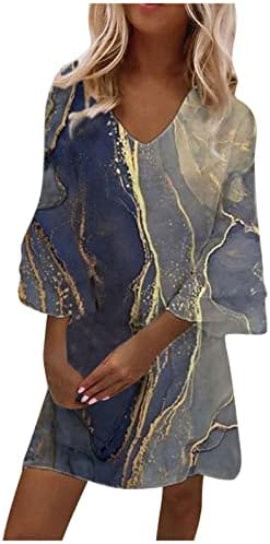 שמלת שרוול קצרה, טמפרמנט אופנה לנשים אלגנטיות מודפסות צווארון v 3/4 שרוולים שמלת מיני