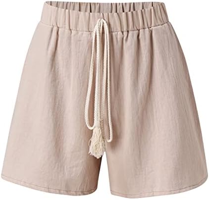 מכנסי פשתן כותנה לנשים מזדמנים קיץ מותניים קצרים במותניים קצרים רופפים בכושר מכנסי טרקלין נוחים