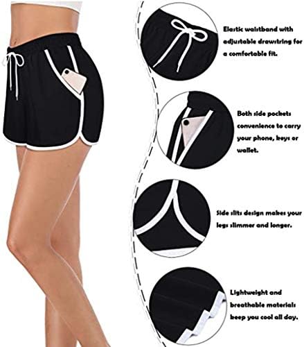 דחיסת מכנסיים קצרים נשים נשים של לרוץ אלסטי ואסיט אימון מכנסיים קצרים עם אוניית כיסי ספורט אתלטי מכנסיים