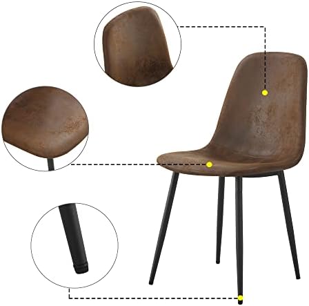 סט של 4 פו עור מרופד אוכל כיסאות אמצע המאה מודרני כיסא מבטא צד כיסא עם שחור מתכת רגליים לסלון מטבח