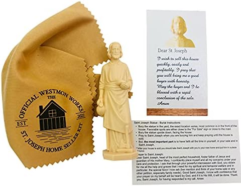 הפסל הרשמי של סנט ג'וזף למכירת בתים עם כרטיס הוראה ותפילת בית עם בד קבורה שלם