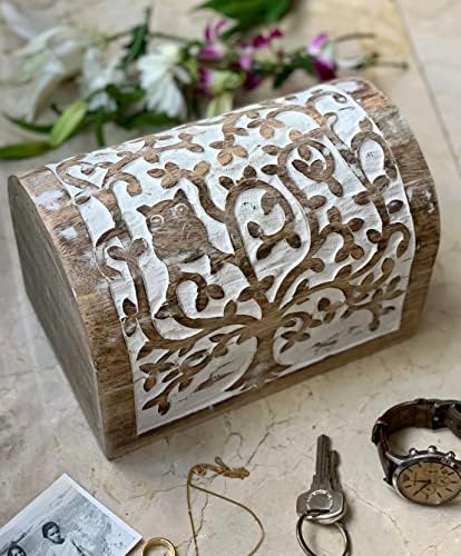 רעיונות למתנה ליום הולדת קופסת תכשיטים מעץ דקורטיבי בעבודת יד עם עץ חיים גילופי חיים מארגן תכשיטים שמור