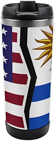 דגל אמריקאי ואורוגוואי ספלי קפה נסיעות עם כוסות מבודדות מכסה בקבוק מים קיר כפול נירוסטה