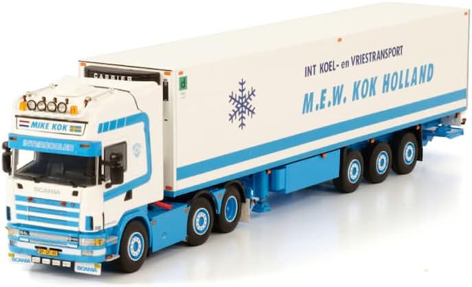 עבור WSI עבור Scania R4 עבור Topline 6x2 TwinSteer Reefer Trailer - 3 Axle M.E.W. KOK 1:50 משאית Diecast