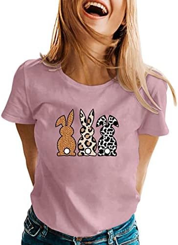CGGMVCG חולצות T FAETER לנשים ארנבות חמודות הדפס ביצה גרפיקה גרפיקה אופנה מזדמנת חולצות יום פסחא לנשים