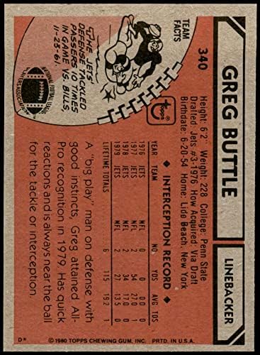 1980 Topps 340 All-Pro Greg Buttle New York Jets NM/MT Jets Penn St