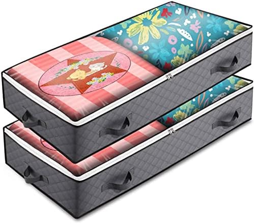 Zhangzhiyua גדול מתחת לשקיות אחסון מיטה 2 חבילה מתחת למארגן בגדי מיטה עם 4 ידית מזוין, לצעיית נעלי בגדים