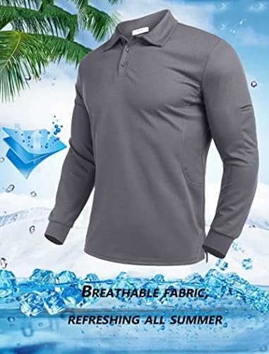 חולצות פולו של Deyeek Mens מהירות שרוול ארוך יבש פולו upf 50+ הגנת שמש גולף טיול קז'ואל פולו