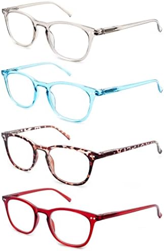 משקפי קריאת גברים נשים אופנתי גבירותיי קוראי + 2.00 רמאים משקפיים 4 חבילה אדום / צב / כחול / חאקי קל