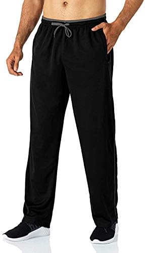 מכנסי Ozmmyan לגברים קלים משקל ריצה כיסים רוכסנים מותניים אלסטיים מכנסי טרנינג תחתונים פתוחים סוג ישר