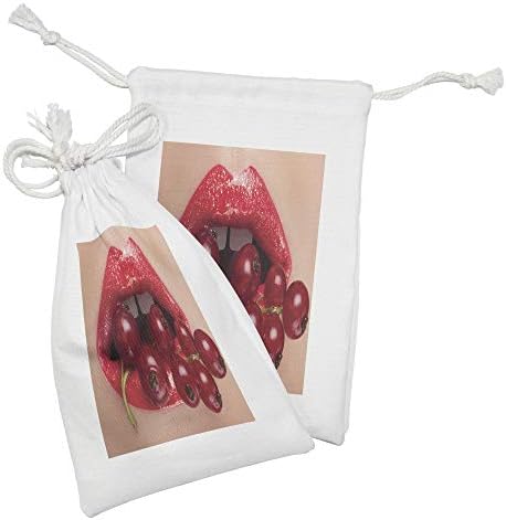 שפתית Ambesonne Lips Set Set Set of 2, הר עגום אוחז באדום ענף פירות יער איור היפר -ריאליסטי, תיק משיכה